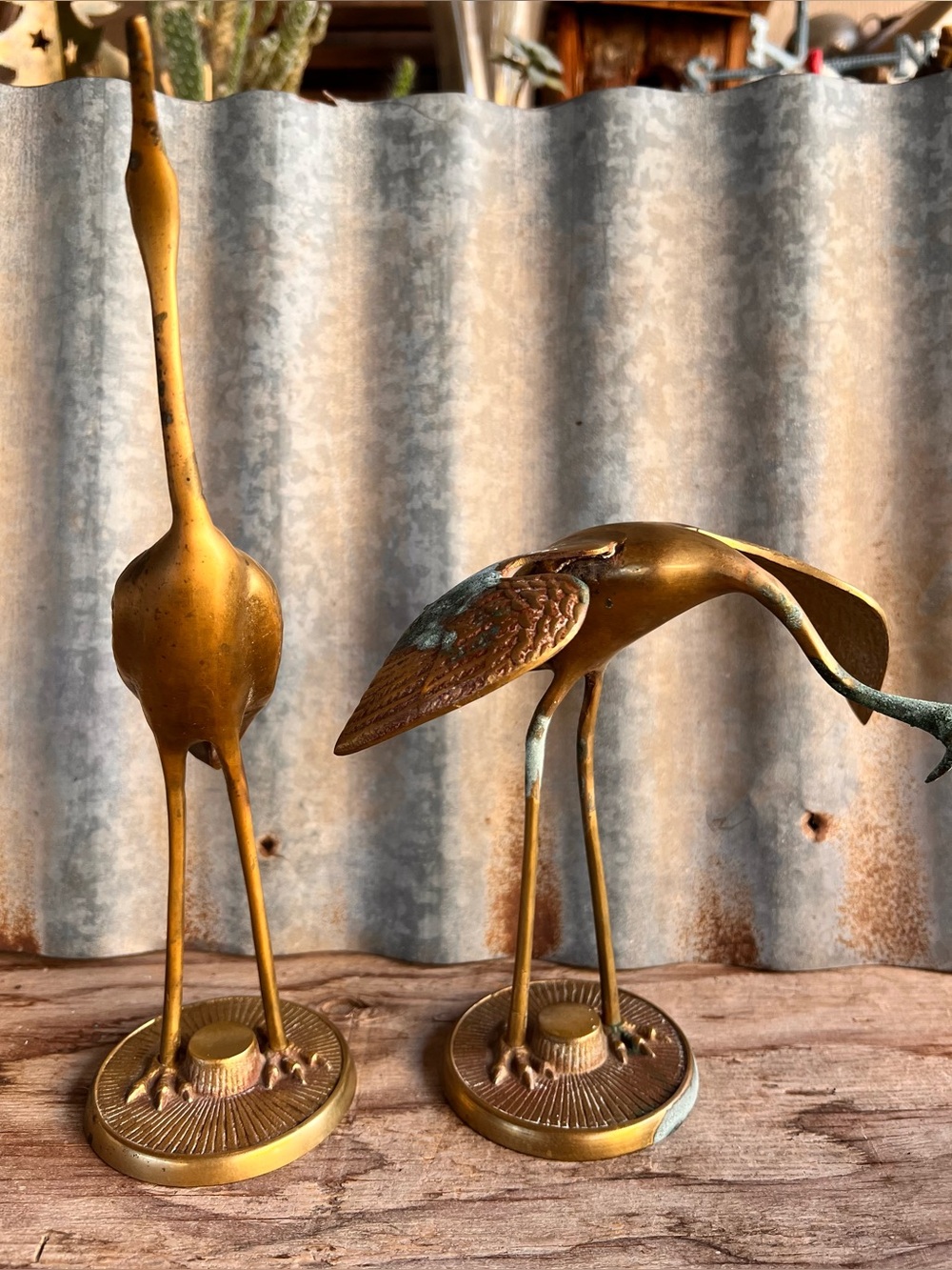 Vintage Mid Century Brass Crane Figurines - Pair MCM Hollywood Regency Herons